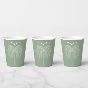 Vasos De Papel Fases de la luna verde blanca dibujando la línea d