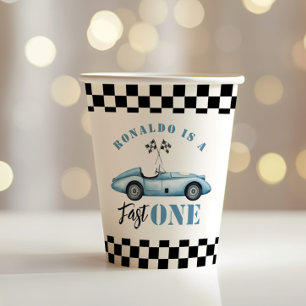 Vasos De Papel Fast One Blue Race Car Boy 1er cumpleaños