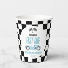 Fast One Blue Race Car Primer Fiesta de cumpleaños