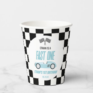 Vasos De Papel Fast One Blue Race Car Primer Fiesta de cumpleaños