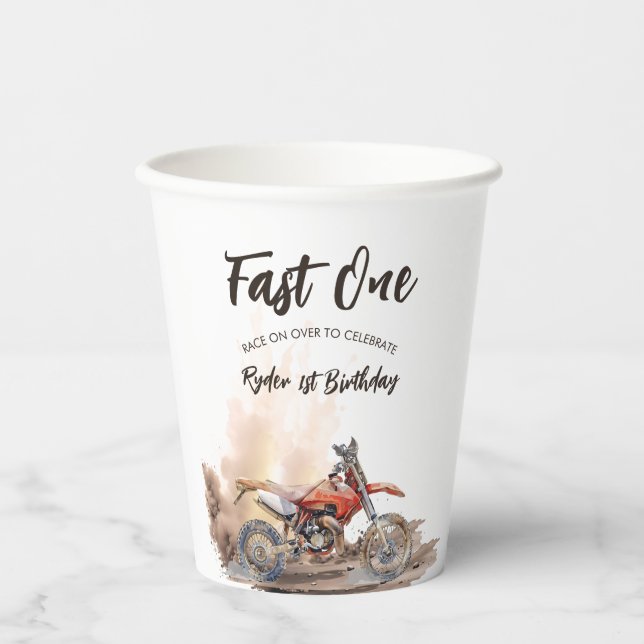 Vasos De Papel Fast One Little Racer Primer Cumpleaños (Anverso)
