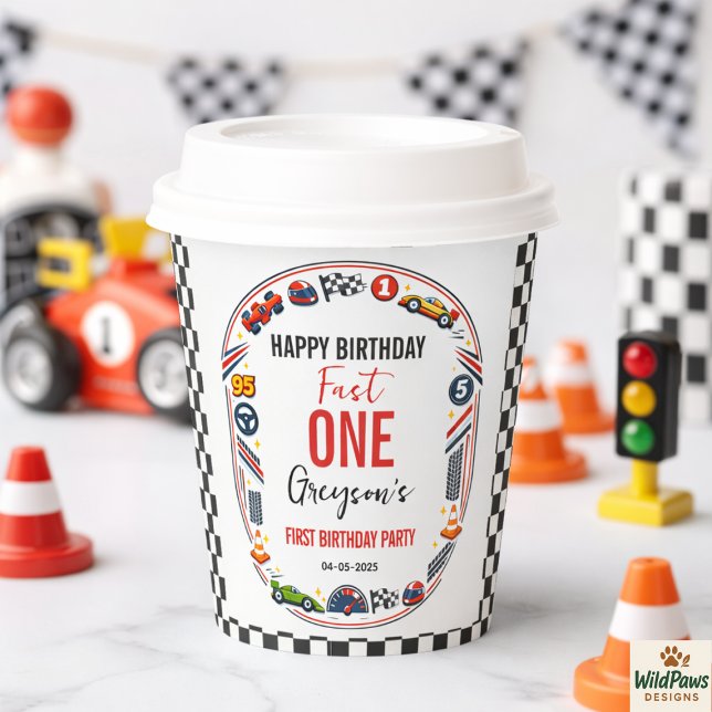 Vasos De Papel Fast One Race Car Boy 1st Birthday Party (Fast One Race Car Boy 1st Birthday Party Paper Cups
)