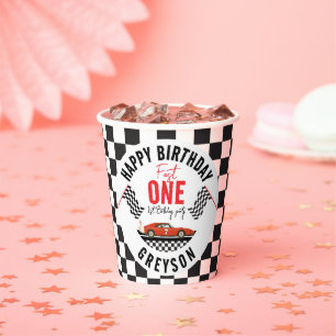 Vasos De Papel Fast One Race Car Boy Primer Fiesta de cumpleaños