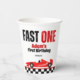 Vasos De Papel Fast One Red Race Car Boy Primer Fiesta de cumplea