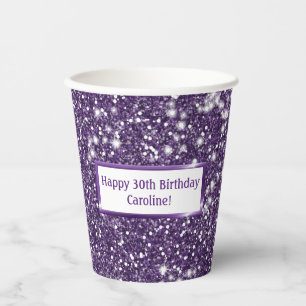 Vasos De Papel Faux Purple Purpurina Textura Aspecto Con Texto Pe
