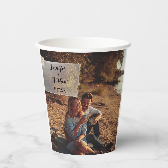 Vasos De Papel Faux Vellum Foto Overlay Custom Wedding (Anverso)