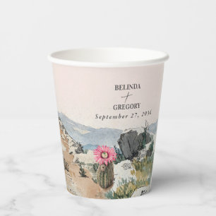Vasos De Papel Favor de boda de cactus del desierto en acuarela b