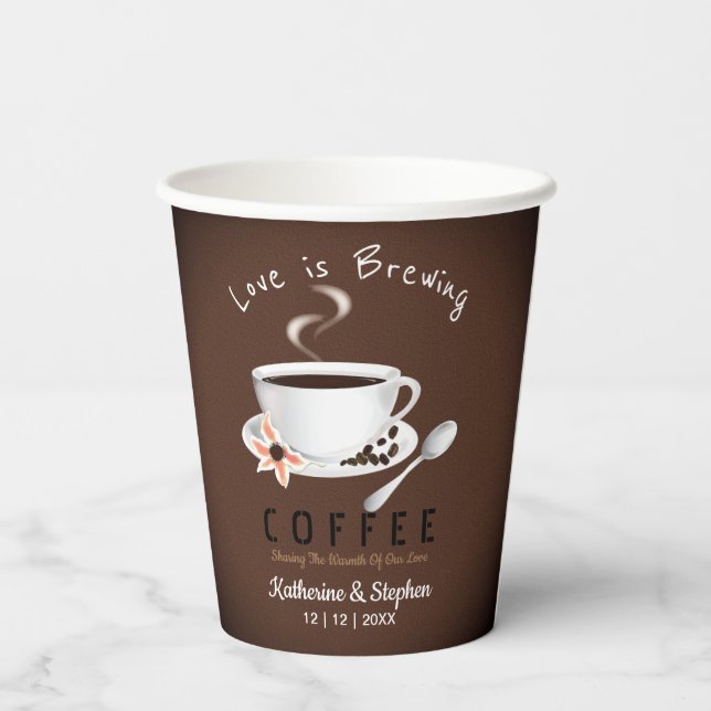 Vasos De Papel Favor de boda de café Love Is Brewing (Reverso )