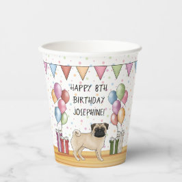 Vasos De Papel Fawn Pug Perro Colorful Pastels Feliz cumpleaños