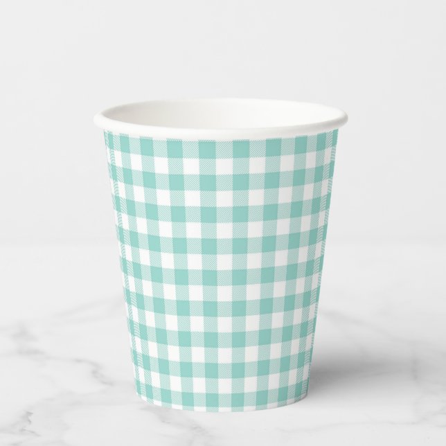 Vasos De Papel Faye y Lauren Aqua Plaid (Anverso)