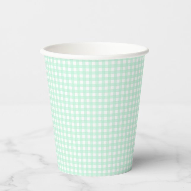 Vasos De Papel Faye y Lauren Pastel Gingham Green (Anverso)