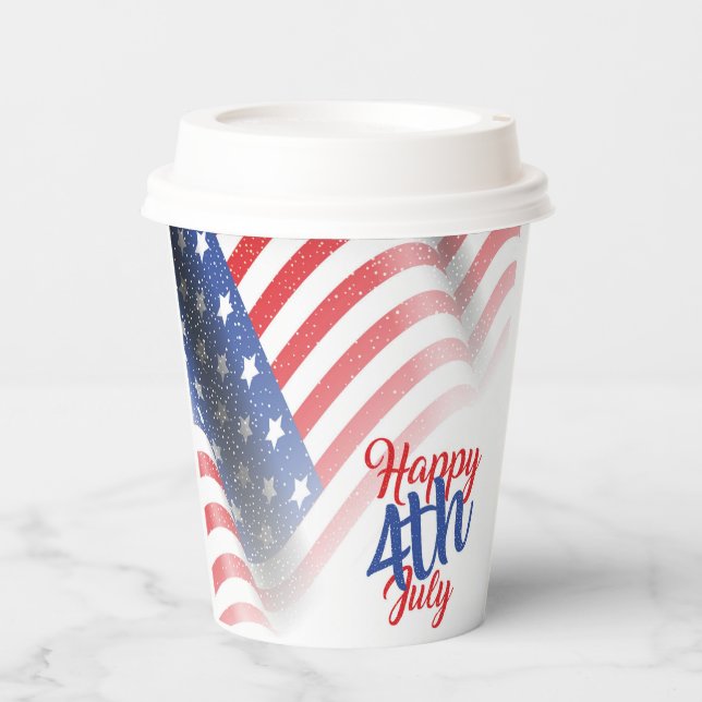 Vasos De Papel Felices 4 de Julio Estrellas y Rayas (Anverso)