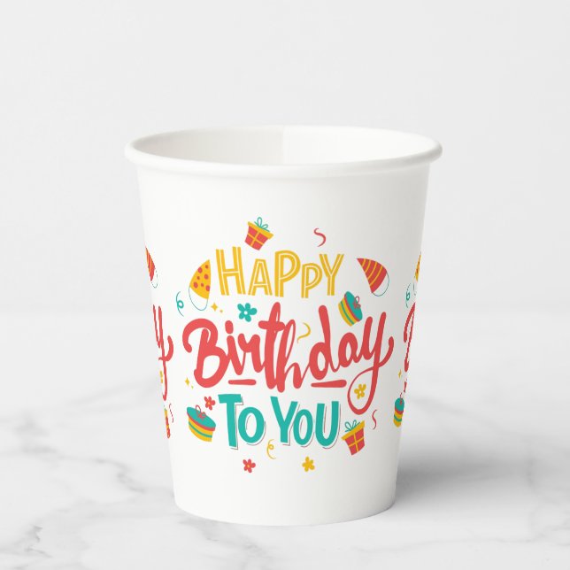 Vasos De Papel Felices Copas de Papel Temáticas de Cumpleaños (Izquierda)