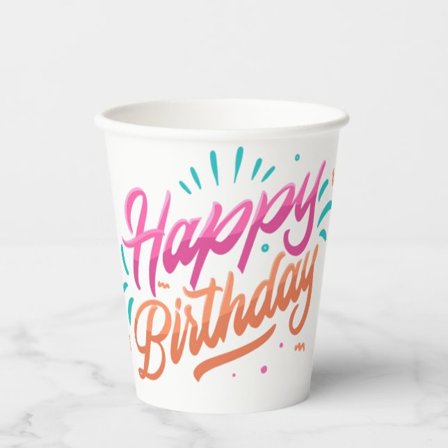 Vasos De Papel Felices Copas de Papel Temáticas de Cumpleaños (Anverso)
