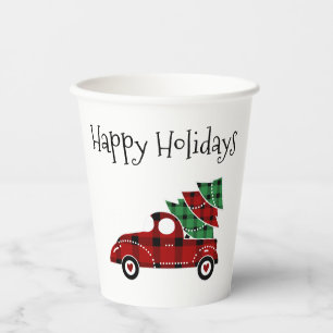 Vasos De Papel Felices Fiestas Navidades de Camiones Rojos Antigu