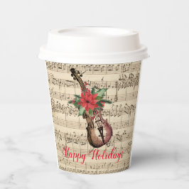 Vasos De Papel Felices Fiestas Violín Antiguo y Partitura