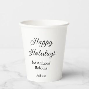 Vasos De Papel Felices vacaciones añadir nombre fecha año simple