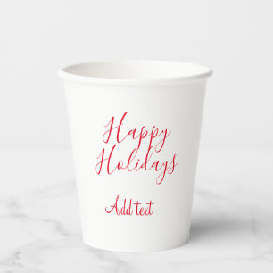 Vasos De Papel Felices vacaciones Navidades caligrafía roja simpl