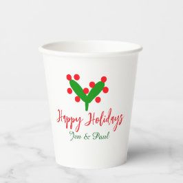 Vasos De Papel Felices vacaciones verde pareja roja nombre hoja v