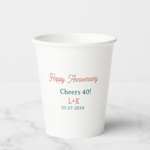Vasos De Papel Felicidades 40 feliz aniversario naranja verde nom