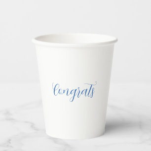 Vasos De Papel felicidades nombre azul elegante fecha de graduaci