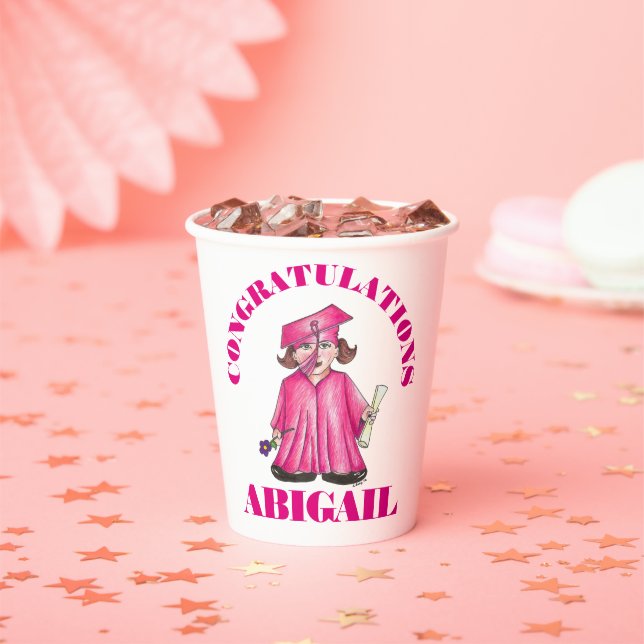 Vasos De Papel Felicitaciones Graduación Graduación Graduado Rosa (in situ)