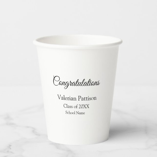 Vasos De Papel Felicitaciones graduado agregar nombre de escuela  (Anverso)