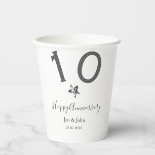 Vasos De Papel Feliz 10 aniversario fecha estrella metalizado gri