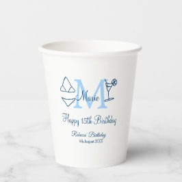 Vasos De Papel Feliz 15 cumpleaños azul añadir nombre monograma b