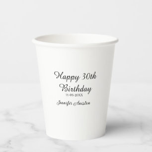 Vasos De Papel Feliz 30 cumpleaños agregar fecha elegante simple