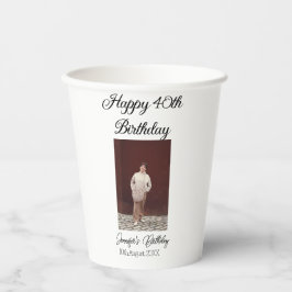 Vasos De Papel Feliz 40 cumpleaños foto simple moderno mínimo