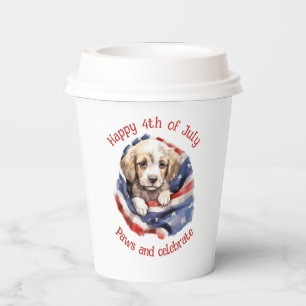 Vasos De Papel Feliz 4 de julio cachorro con bandera americana