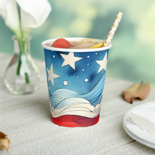 Vasos De Papel Feliz 4 de julio   Estrellas patrióticas y rayas