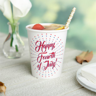 Vasos De Papel Feliz 4 de julio guión de estrellas rojas blancas 