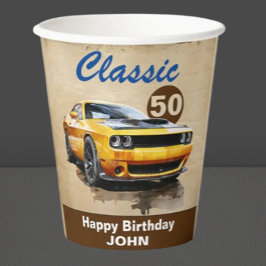 Vasos De Papel feliz 50 cumpleaños Classic Muscle Car