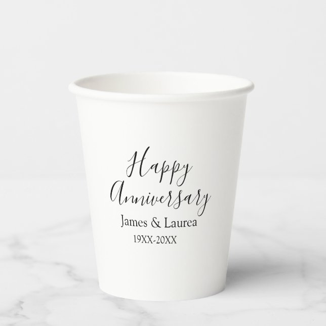 Vasos De Papel Feliz aniversario boda fecha año simple mi (Anverso)