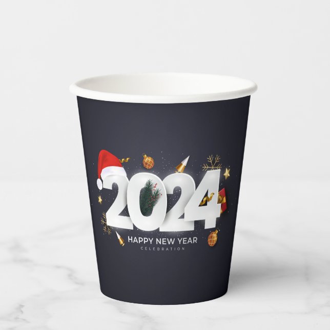 Vasos De Papel Feliz Año Nuevo 2024 (Anverso)