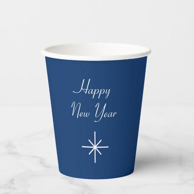 Vasos De Papel Feliz Año Nuevo 2024 Azul retro (Anverso)