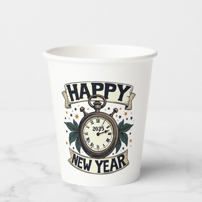 Vasos De Papel Feliz Año Nuevo 2025 (Anverso)