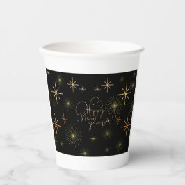 Vasos De Papel Feliz Año Nuevo - Oro - Copa Negra