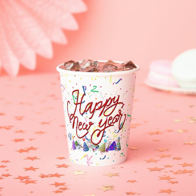 Vasos De Papel Feliz Año Nuevo - Texto Dorado (in situ)