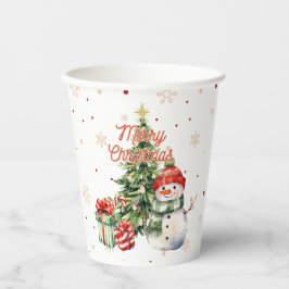 Vasos De Papel Feliz árbol de Navidad Snowman y presente