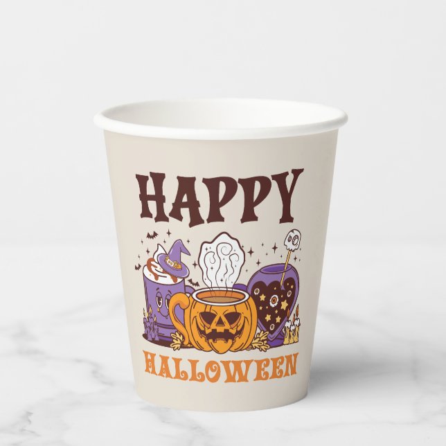 Vasos De Papel Feliz café de Halloween Brew (Anverso)
