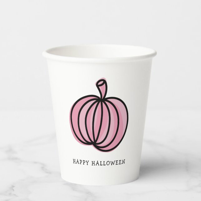 Vasos De Papel Feliz Calabaza Rosa de Halloween (Anverso)