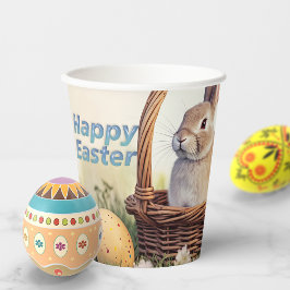 Vasos De Papel Feliz Conejo De Pascua En Una Cesta