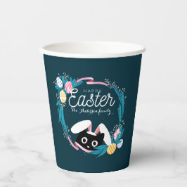 Vasos De Papel Feliz Corona de Pascua, Gato Negro con orejas de c