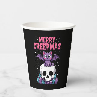 Vasos De Papel Feliz Creepmas Gato Pastel Goth Navidad Calavera T