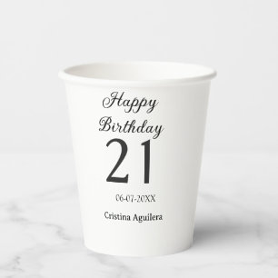 Vasos De Papel Feliz cumpleaños 21 letras negritas simples nombre