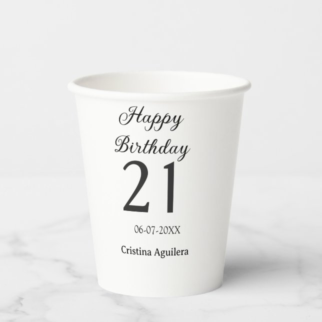 Vasos De Papel Feliz cumpleaños 21 letras negritas simples nombre (Anverso)
