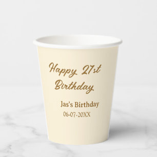 Vasos De Papel Feliz cumpleaños 21 marrón pastel amarillo nombre 